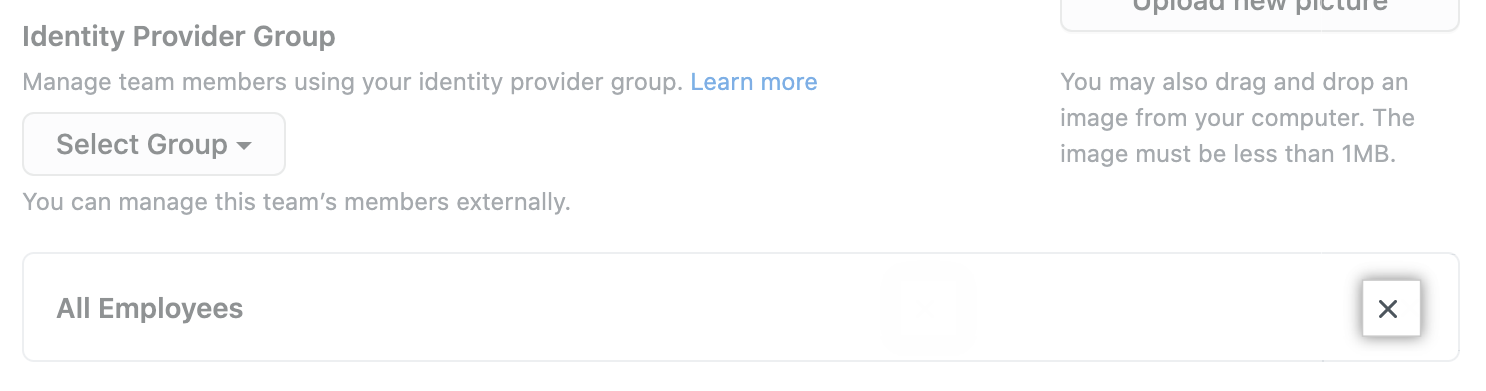 Отменить выделение подключённой группы IdP из команды GitHub.